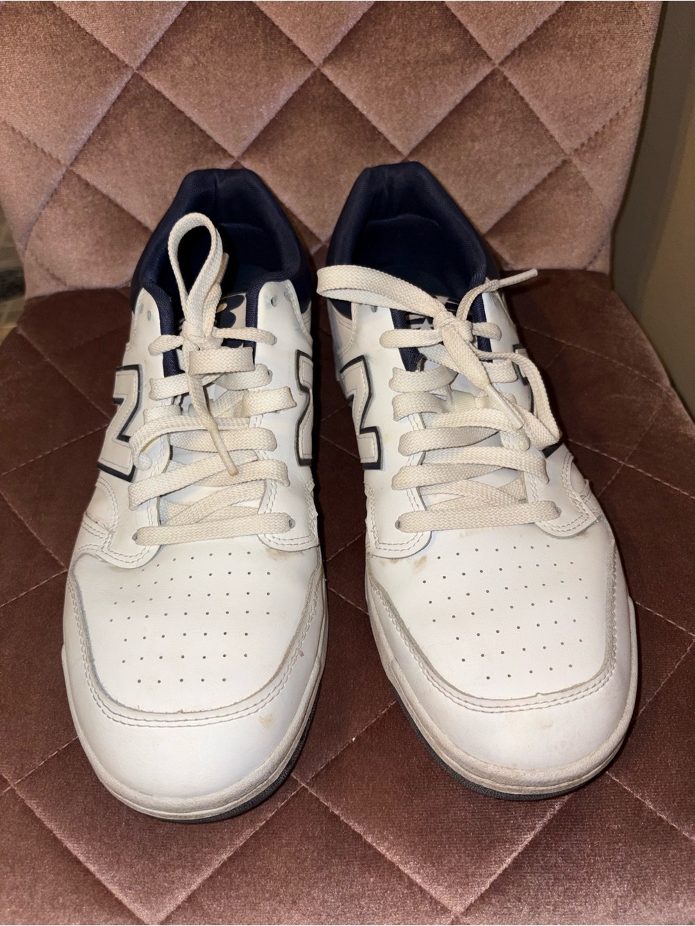 New Balance White Sneakers with Navy Trim - Men